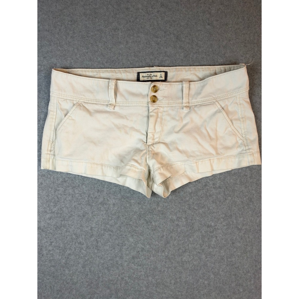 Abercrombie & Fitch Women 6 Off White Low Rise Chino Mini Shorts Khaki Cotton